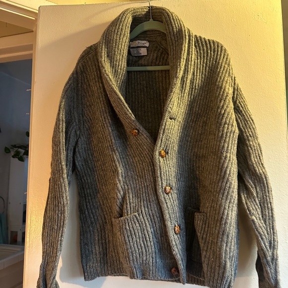 Gray Wool Men's Cardigan Sweater - Picture 2 of 5